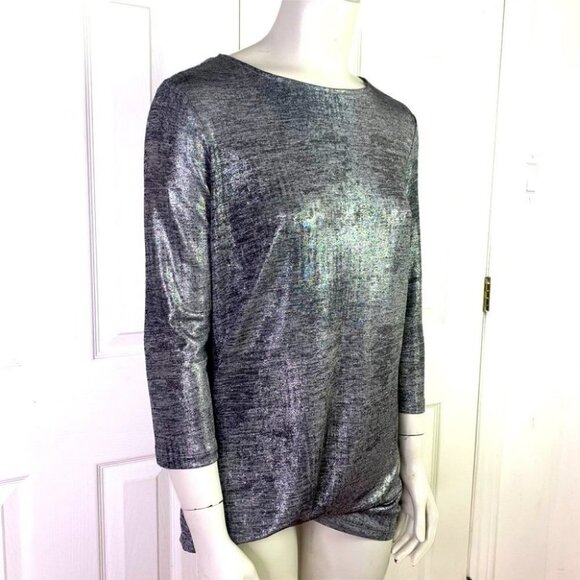 Lisette silver non symmetrical mid sleeve top metallic lightweight xs xsmall - Picture 9 of 12